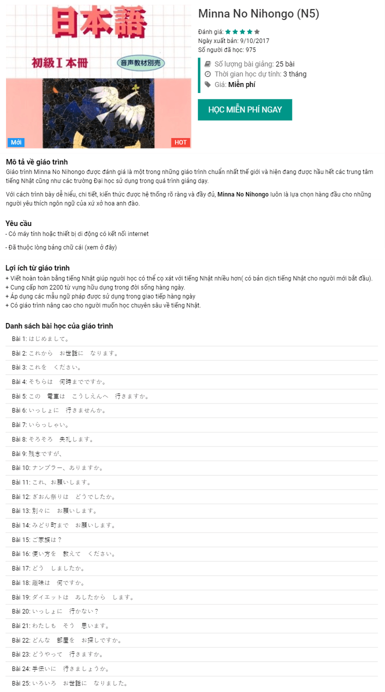 mô tả giáo trình minano nihongo